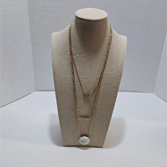 Womens Natural Stone Multilayer Pendant Long‎ Chain Necklace 14K Gold Plated - Picture 5 of 7